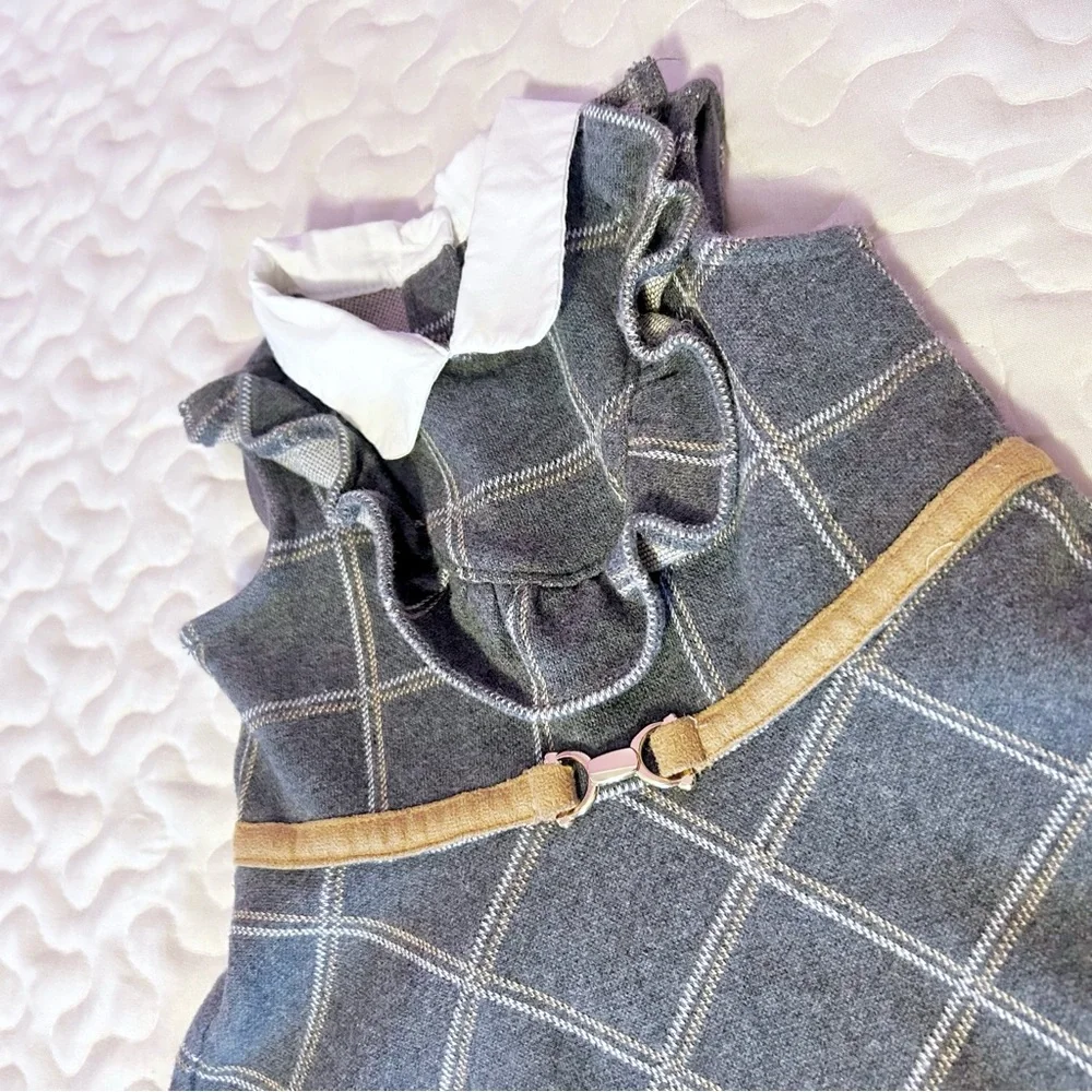 Janie and Jack Windowpane Ruffle Ponte Dress Gray 12-18 Months